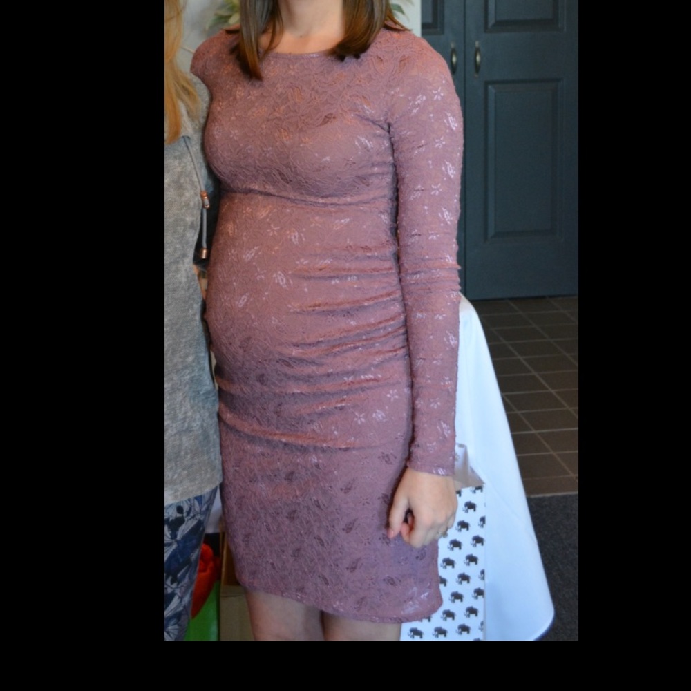 Pink Blush Lace Fitted Maternity Dress